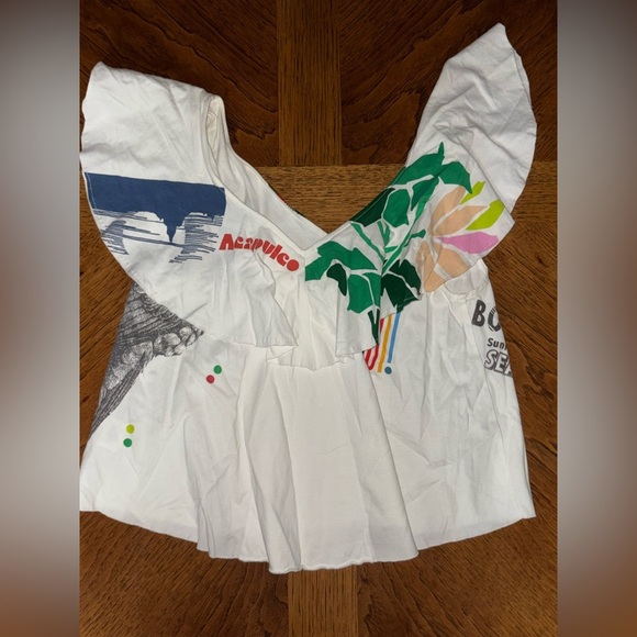 AKEMI + KIM TOP TEE TANK SLEEVELESS V-NECK & BACK WHITE GRAY GRAPHIC SIZE S - Picture 8 of 9